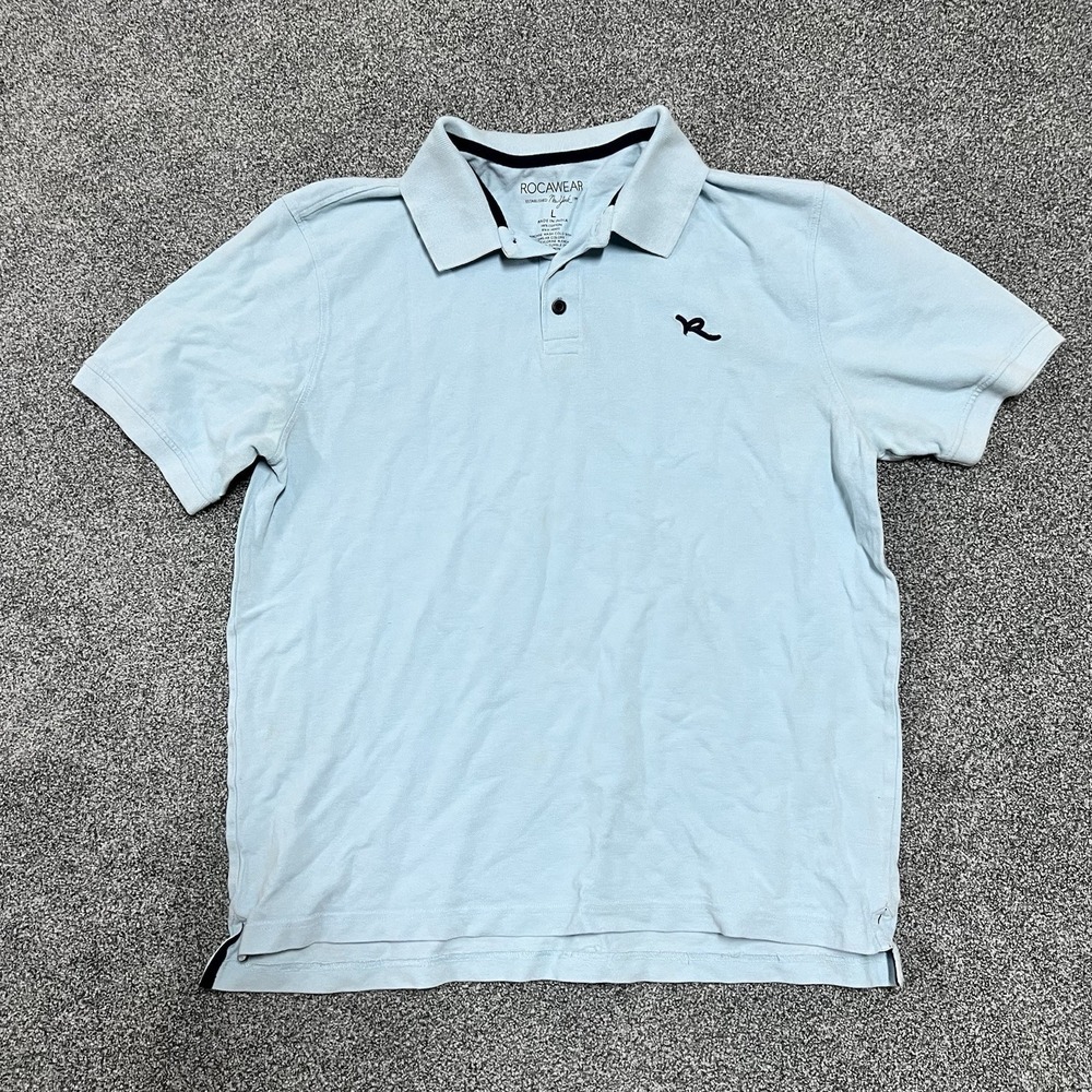 Rocawear Polo Shirt Mens Large Light Blue Short Sleeve Cotton Regular Fit